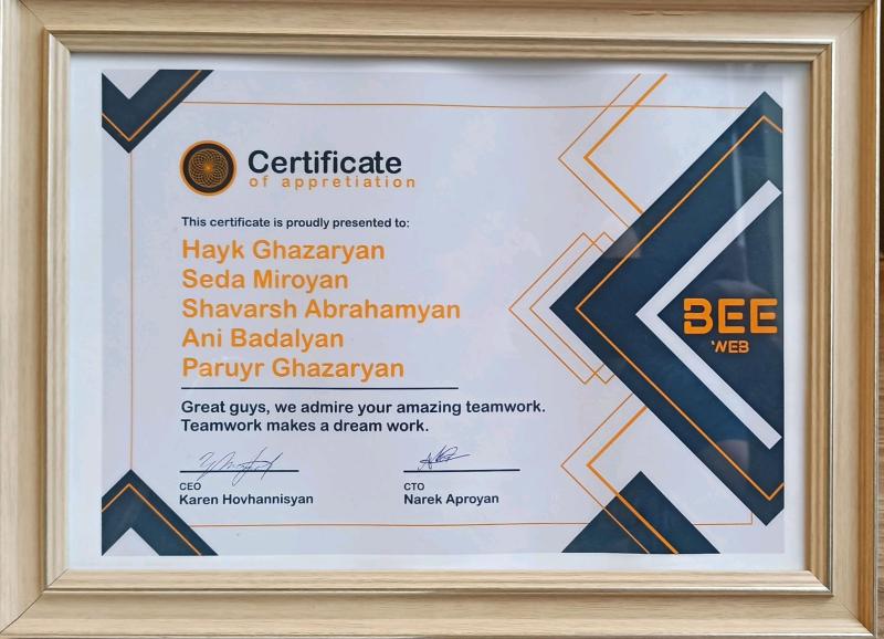 Certificate of Appreciation